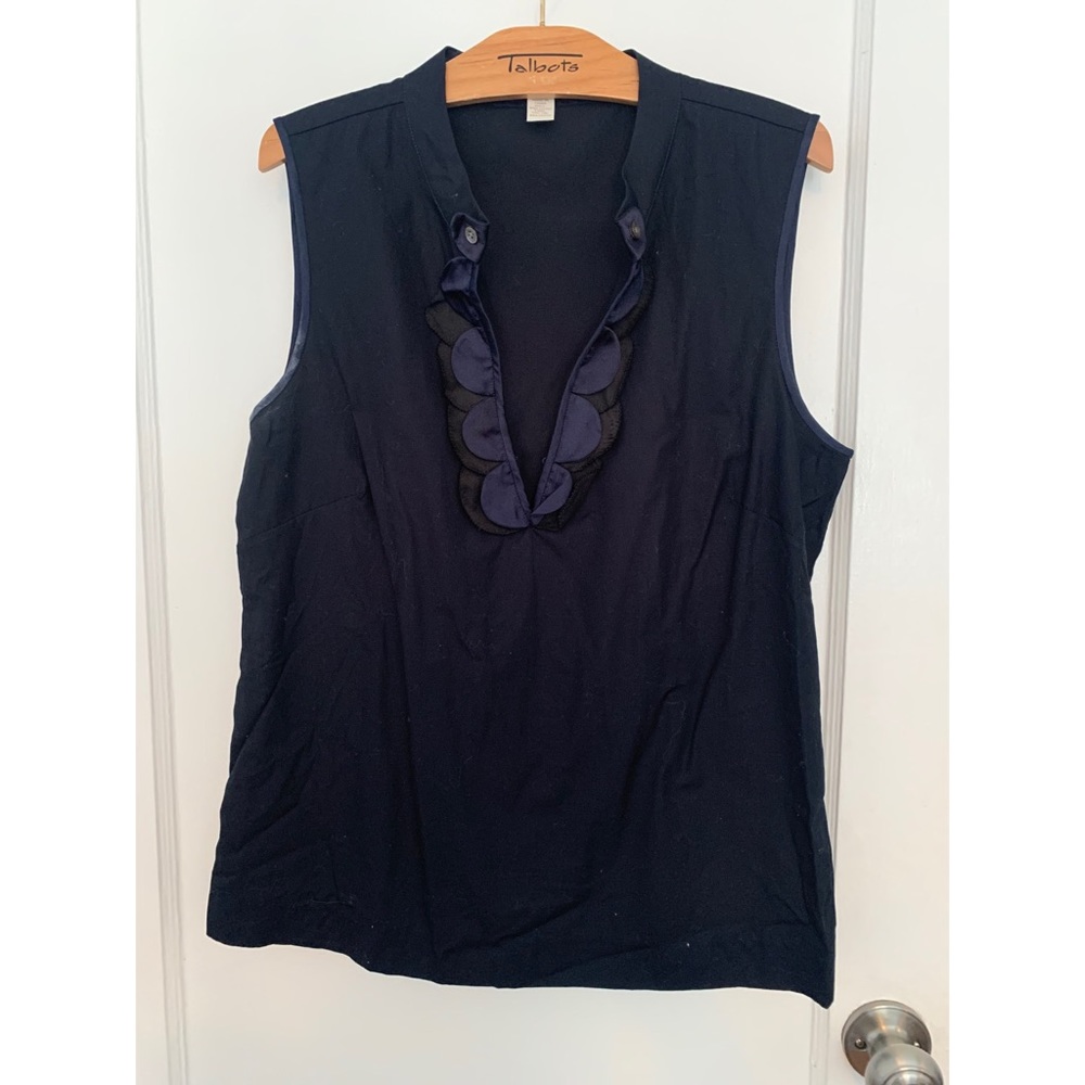 J. Crew Scalloped Medium Navy Blouse